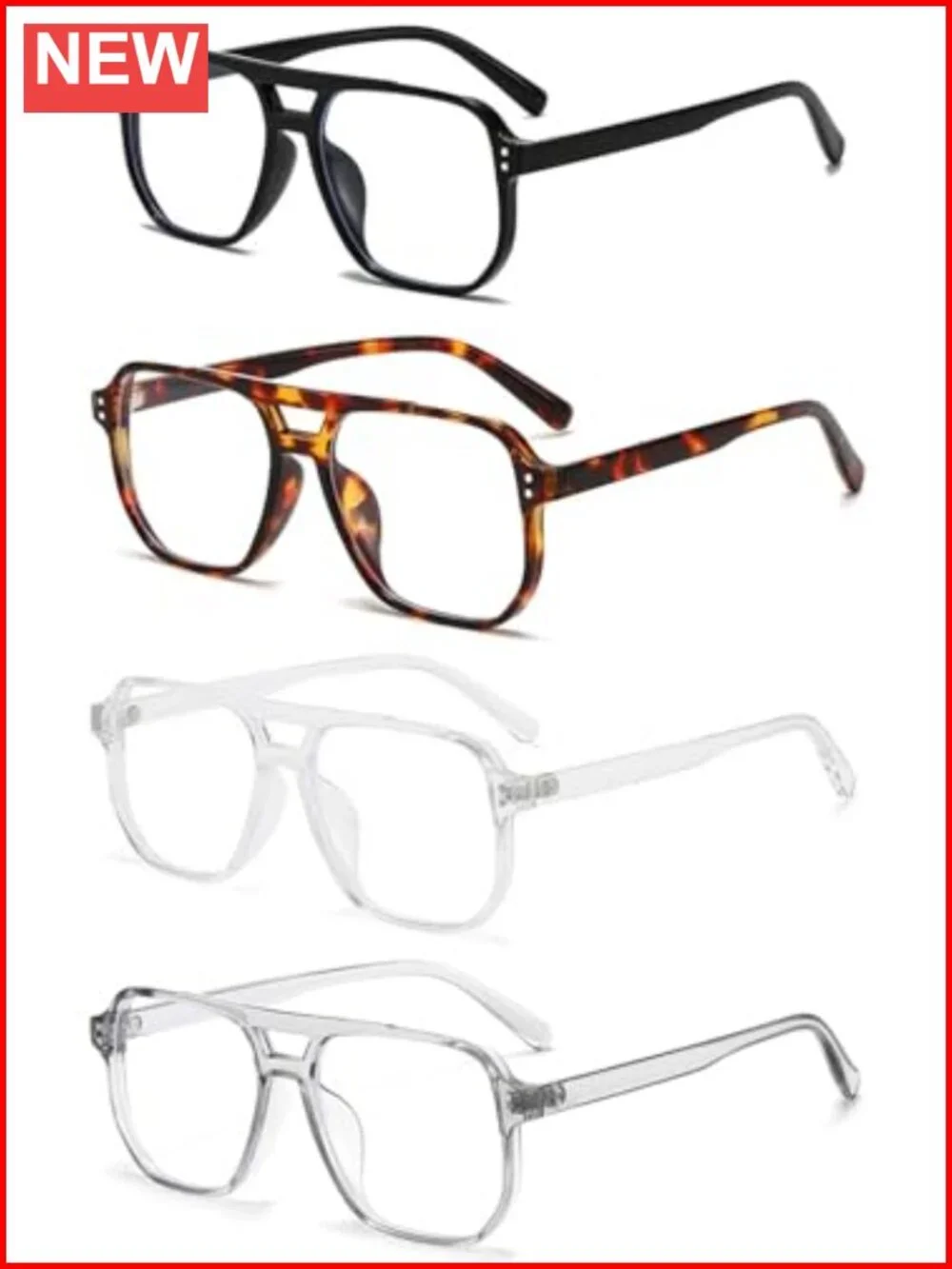 Retro Square Aviator Sunglasses Blue Light Blocking Oversized Eyeglasses